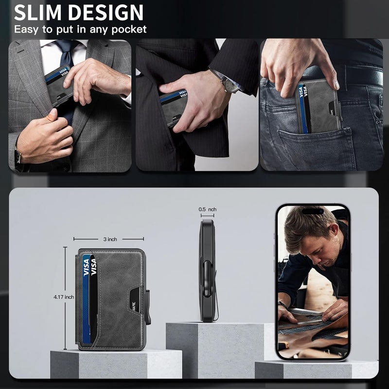 SEMORID Wallet for Men, Mens Wallet Minimalist Slim Wallet, RFID Blocking Smart Pop Up Wallet with Money Clip & ID Window, Metal Compact Wallet, Aluminum Credit Card Holder Wallet - Image 4